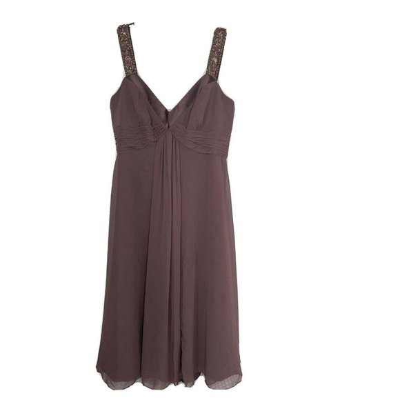DAVIDS BRIDAL BROWN CHIFFON SZ 4 SLEEVELESS - Picture 1 of 9